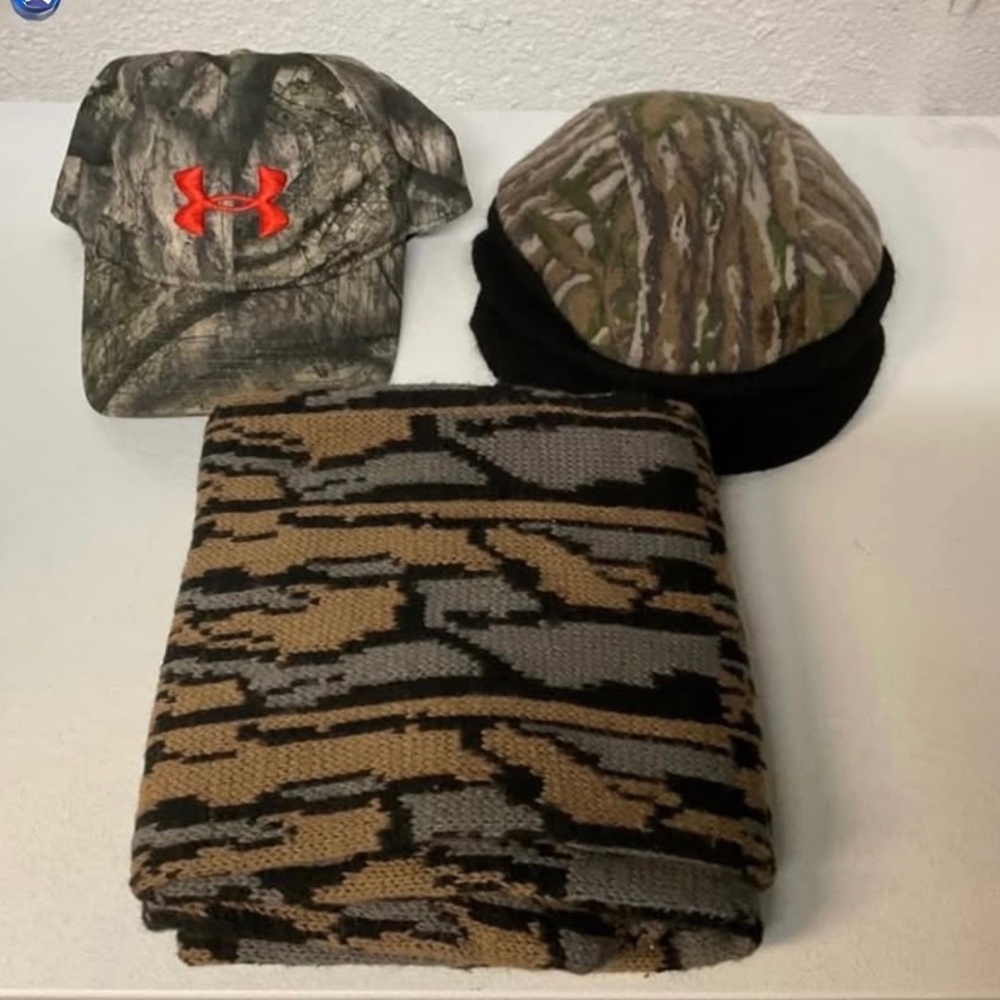 2 Hunting Hats and 1 Camouflage Scarf